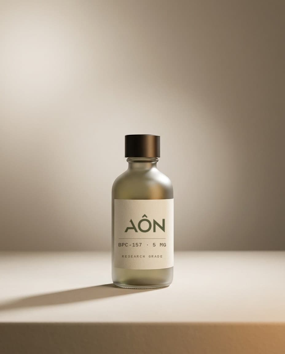 Aôn apothecary bottle photographed against a warm architectural surface