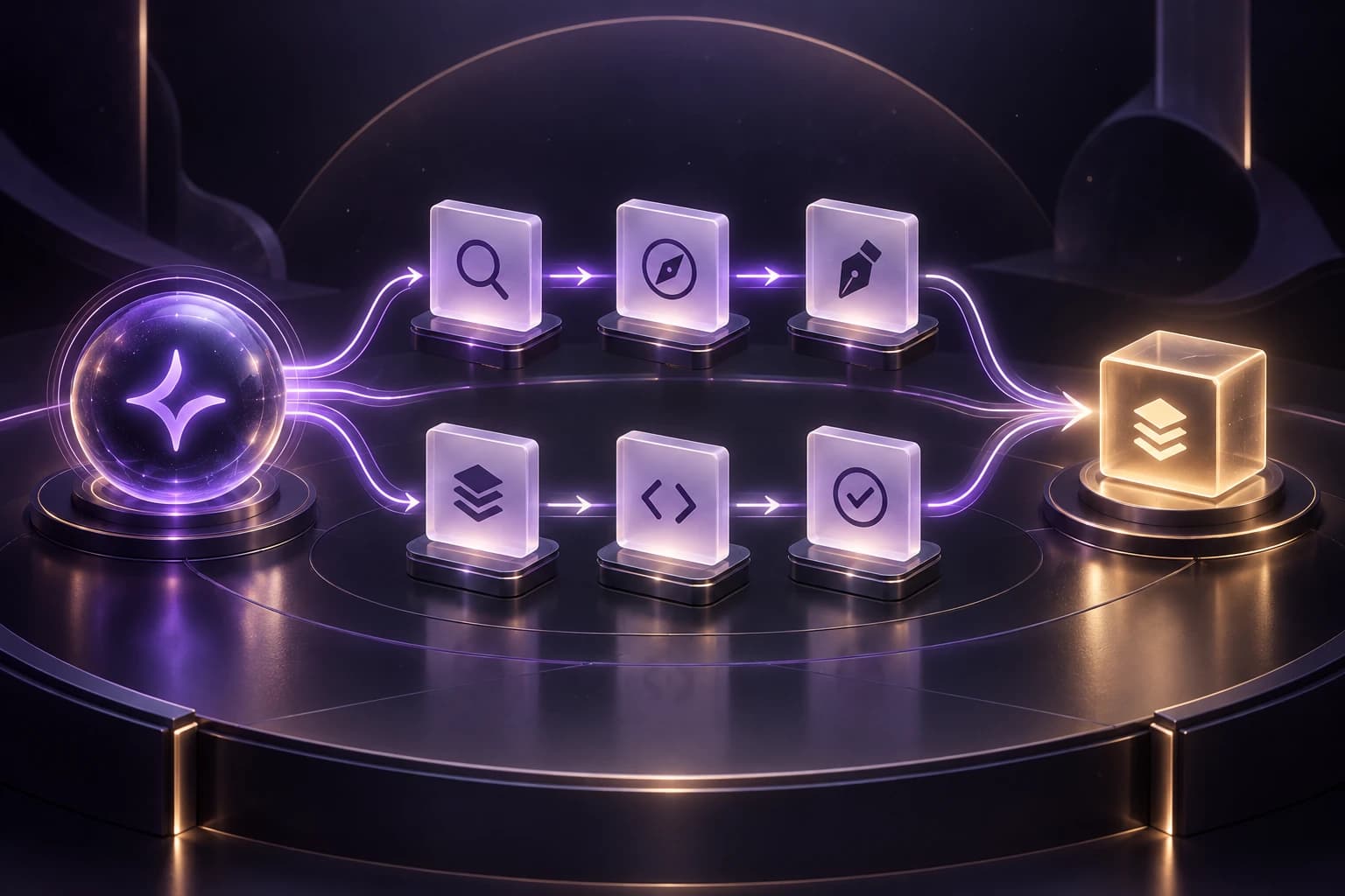 Hailo+ orchestration concept connecting specialist agents through a coordinated workflow