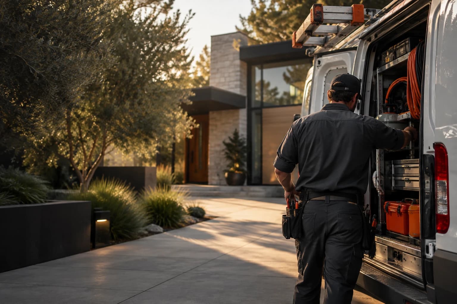 Conceptual ProjectSetter.com cover showing a home-service technician at a service van