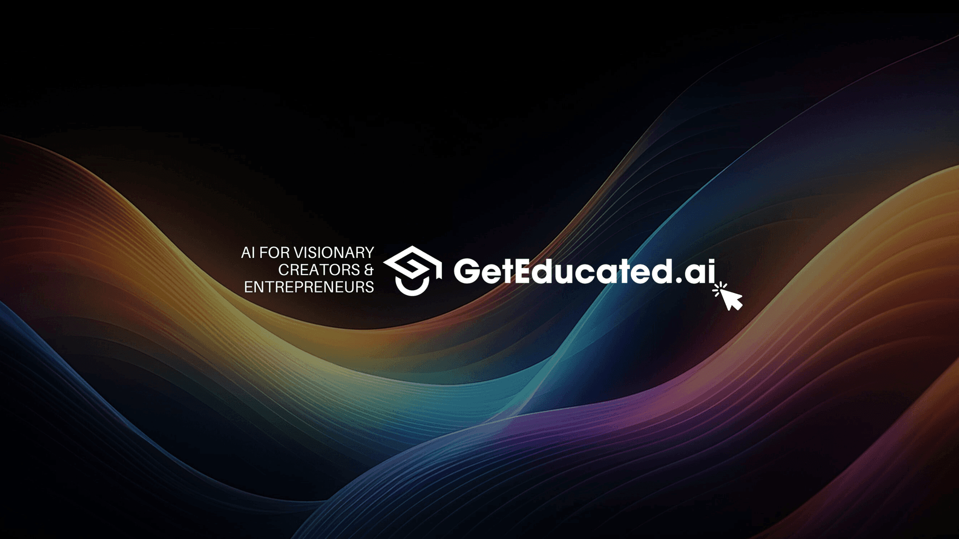 GetEducated.ai brand cover with the company wordmark over a flowing multicolour composition